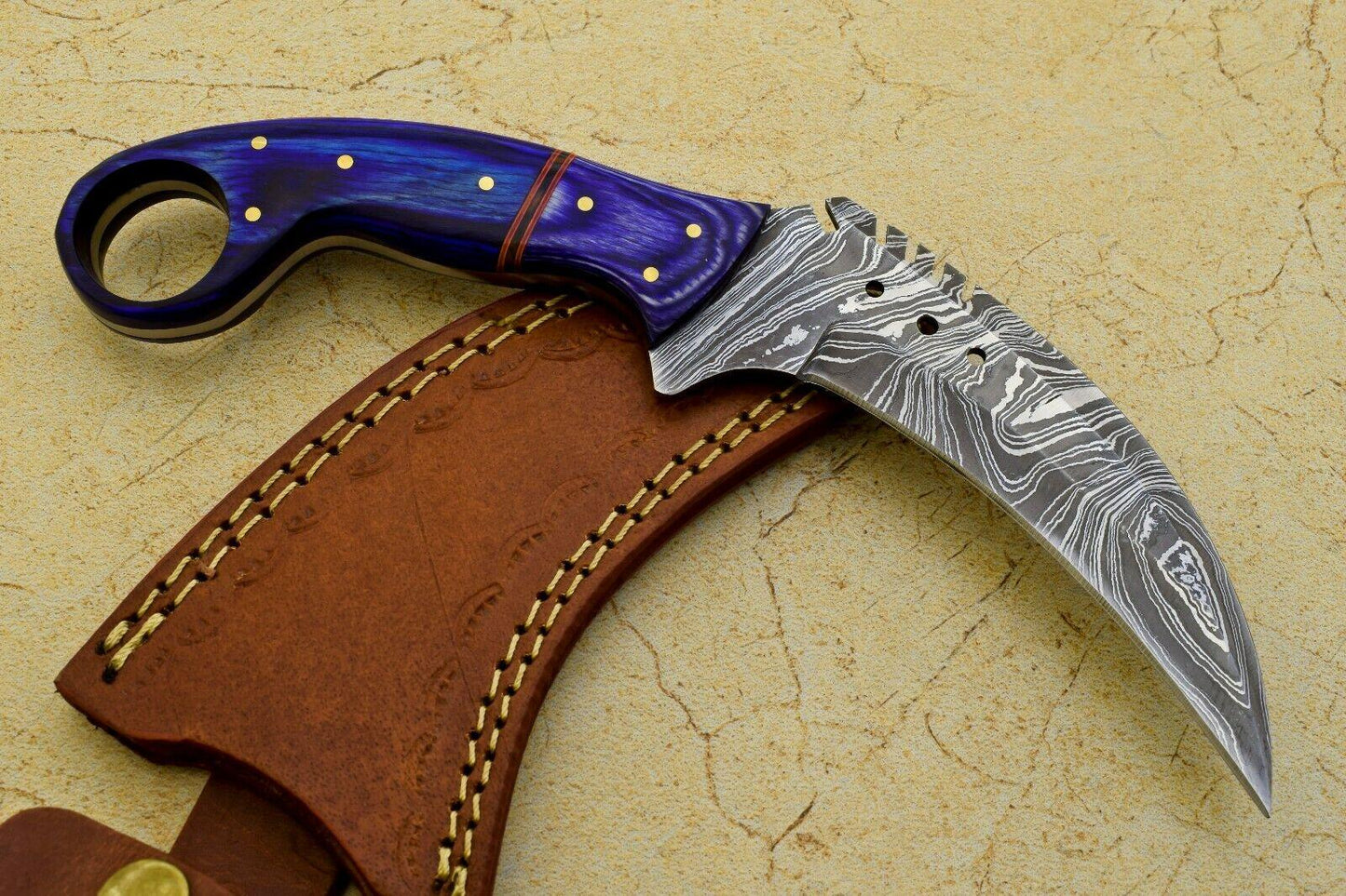 9" Custom Damascus Karambit Best Karambit Damascus Steel Knife With Wood Handle
