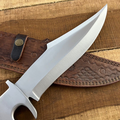 16 Inch Handmade D2 Steel Bowie Knife with Wood Handle and Steel Guard