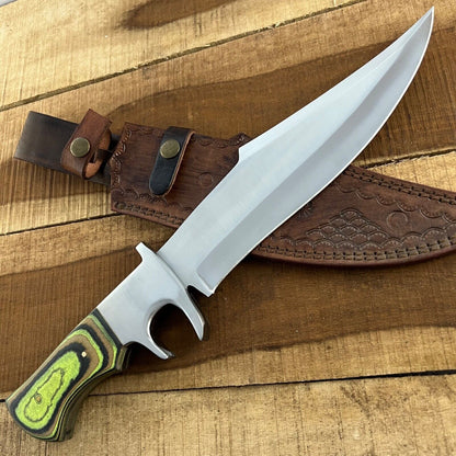16 Inch Handmade D2 Steel Bowie Knife with Wood Handle and Steel Guard