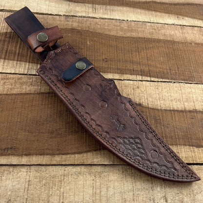 16 Inch Handmade D2 Steel Bowie Knife with Wood Handle and Steel Guard