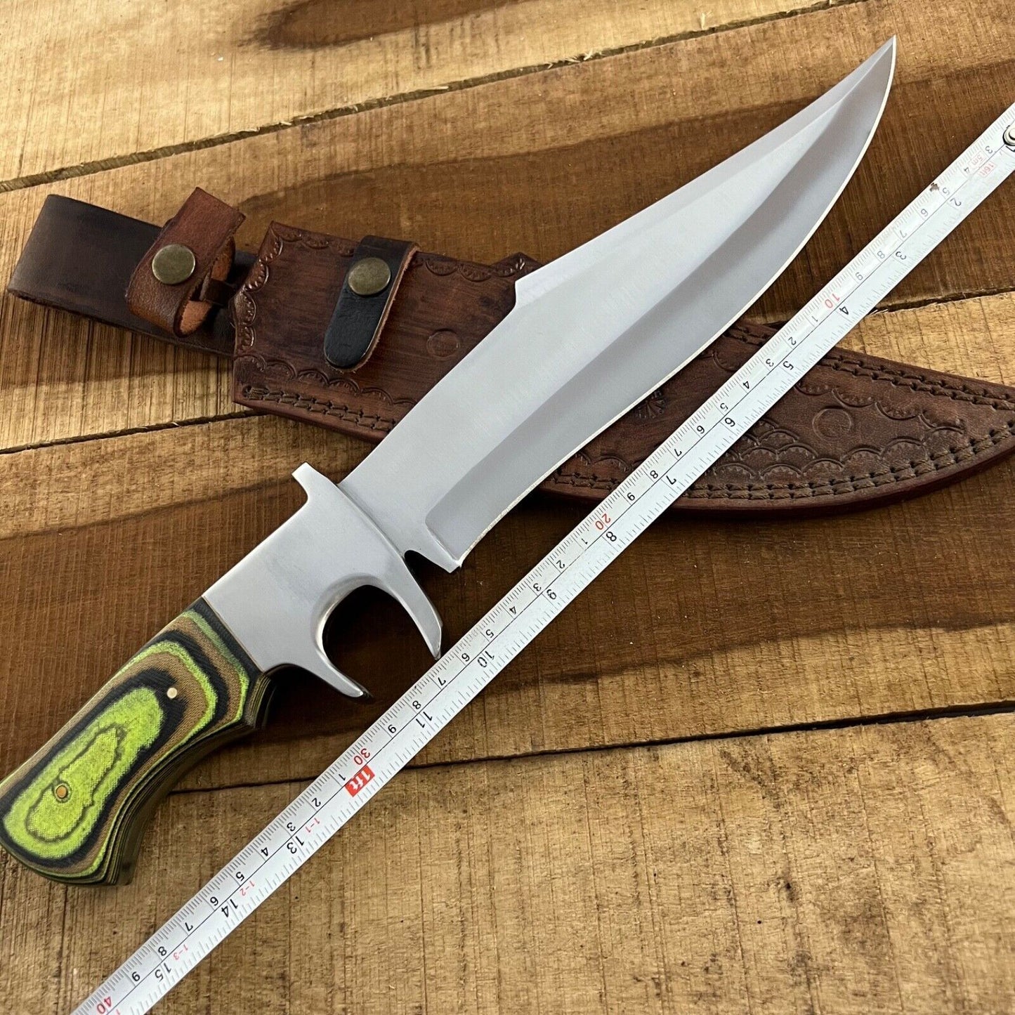 16 Inch Handmade D2 Steel Bowie Knife with Wood Handle and Steel Guard