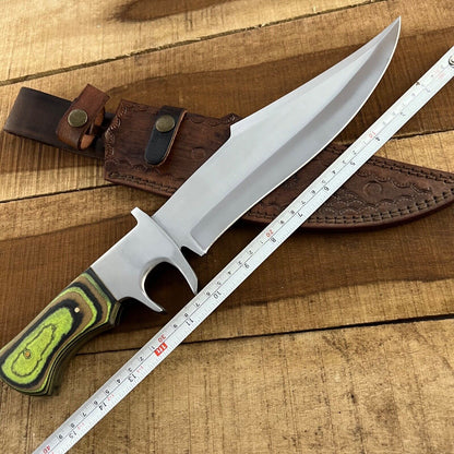 16 Inch Handmade D2 Steel Bowie Knife with Wood Handle and Steel Guard