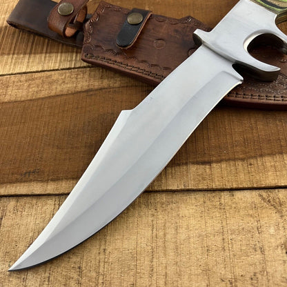 16 Inch Handmade D2 Steel Bowie Knife with Wood Handle and Steel Guard