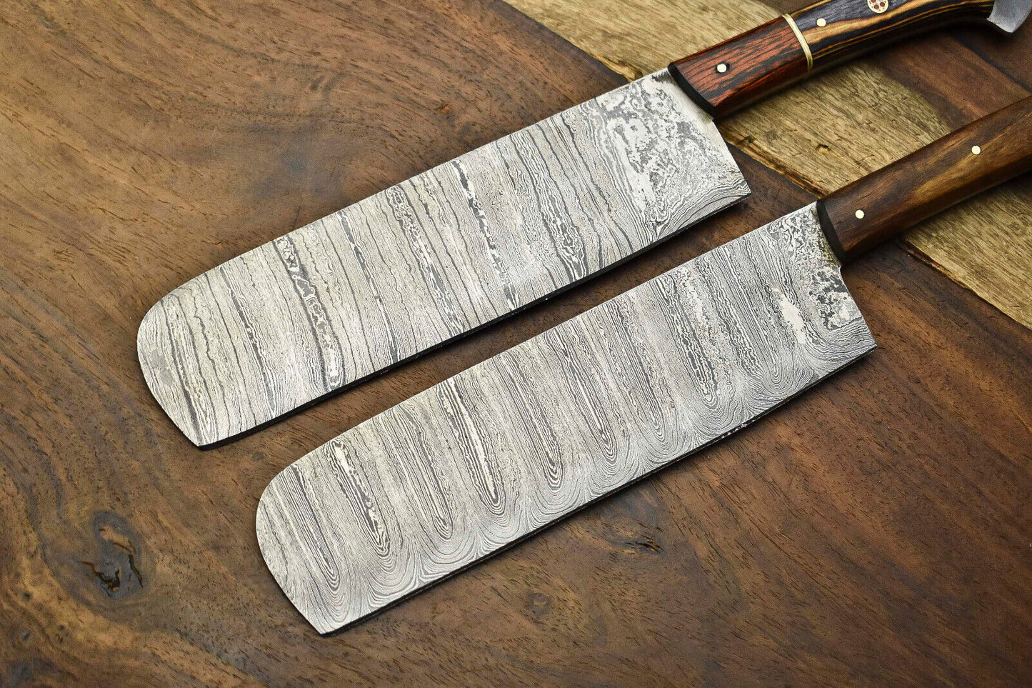 Lot of 2 Handmade Damascus Steel Blade Chef Knives – Full Tang