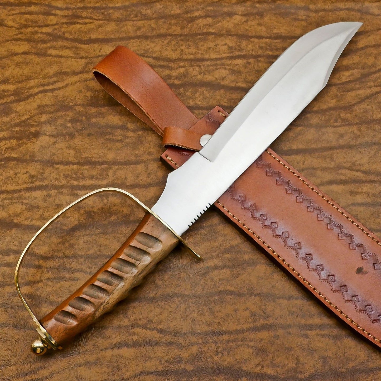 Custom Handmade D2 Blade Mini Sword/Bowie Knife | Rosewood Handle & Leather Sheath