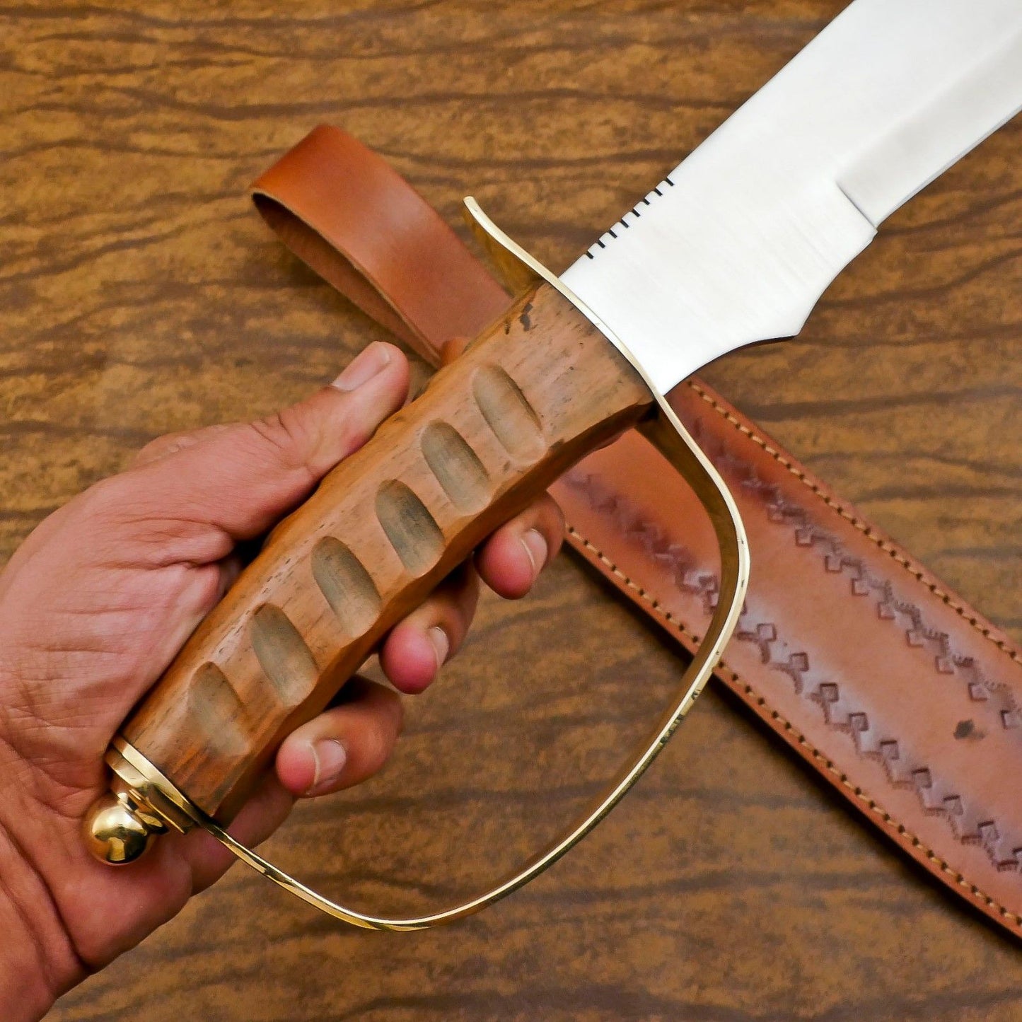 Custom Handmade D2 Blade Mini Sword/Bowie Knife | Rosewood Handle & Leather Sheath