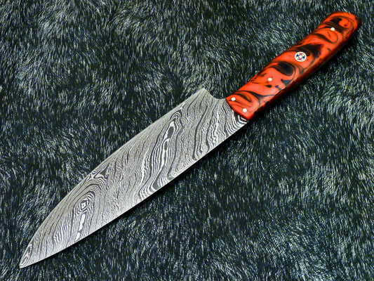 Custom Hand Forged Damascus Steel Chef Knife – 12" Kitchen Knife with 7" Twist Blade & Resin Handle