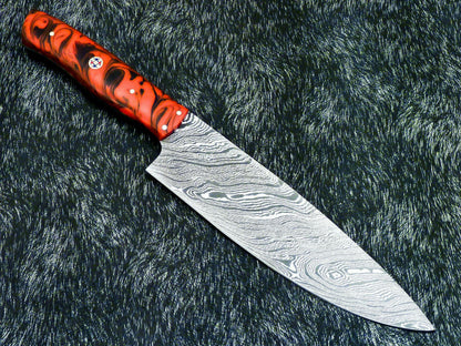 Custom Hand Forged Damascus Steel Chef Knife – 12" Kitchen Knife with 7" Twist Blade & Resin Handle