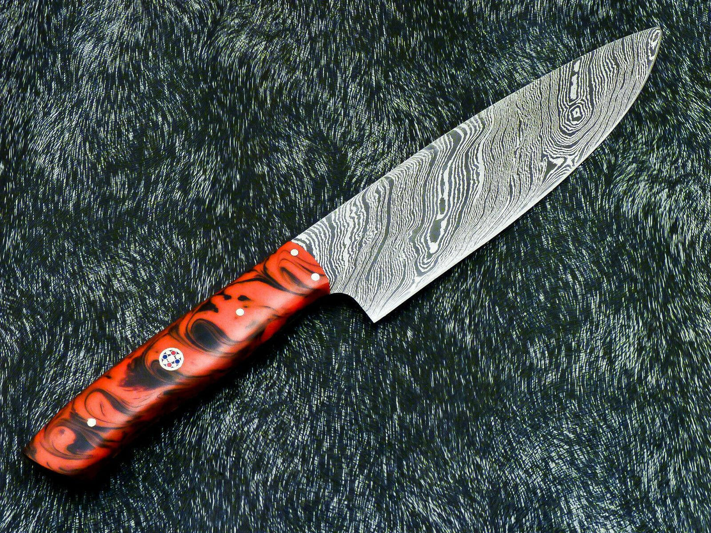 Custom Hand Forged Damascus Steel Chef Knife – 12" Kitchen Knife with 7" Twist Blade & Resin Handle