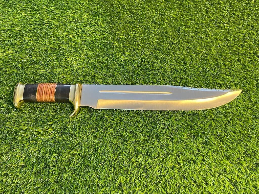 Custom Handmade D2 Steel Hunting & Survival Bowie Knife – 12" Blade with Leather Sheath