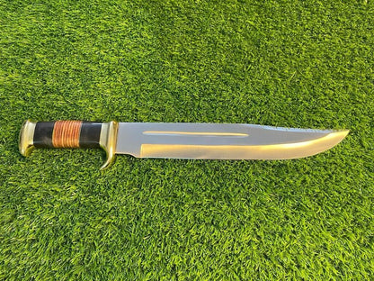 Custom Handmade D2 Steel Hunting & Survival Bowie Knife – 12" Blade with Leather Sheath