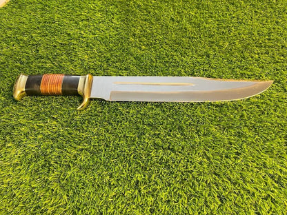 Custom Handmade D2 Steel Hunting & Survival Bowie Knife – 12" Blade with Leather Sheath