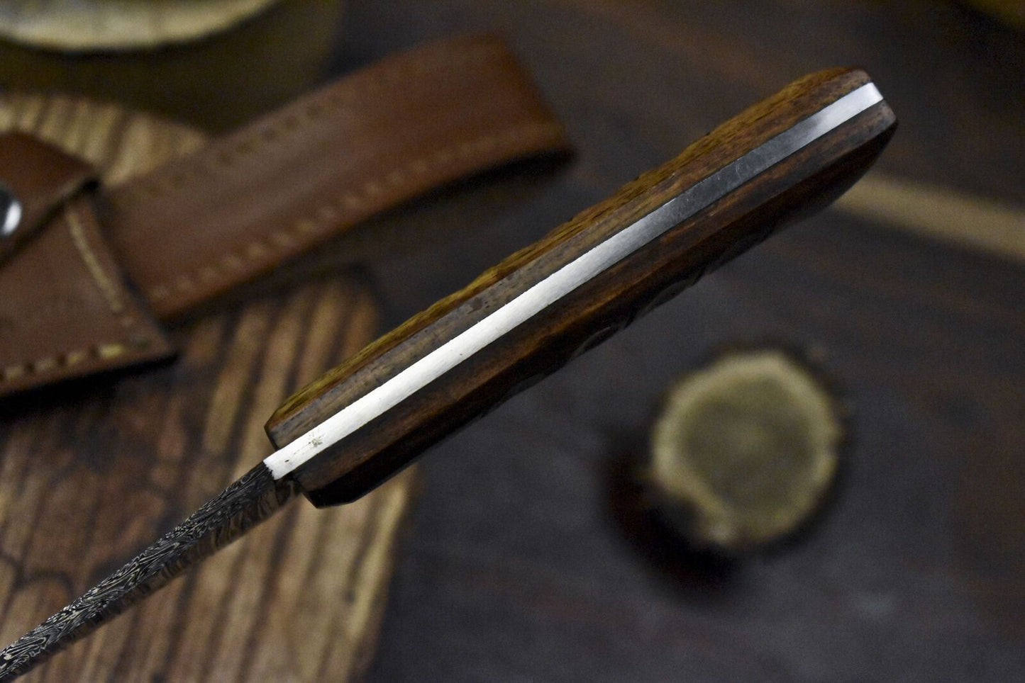 Twist Damascus Skinner Knife with Walnut Wood Handle – Custom Handmade Survival Hunting Blade