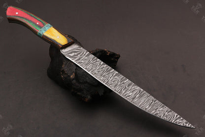 14" Handmade Damascus Steel Fillet Knife Damascus Fillet Knife Best Fillet Knife W/Sheath