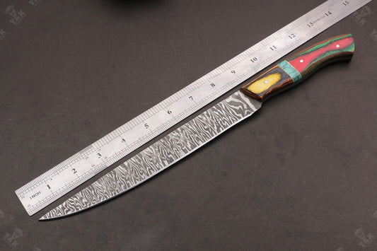14" Handmade Damascus Steel Fillet Knife Damascus Fillet Knife Best Fillet Knife W/Sheath