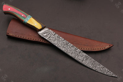 14" Handmade Damascus Steel Fillet Knife Damascus Fillet Knife Best Fillet Knife W/Sheath