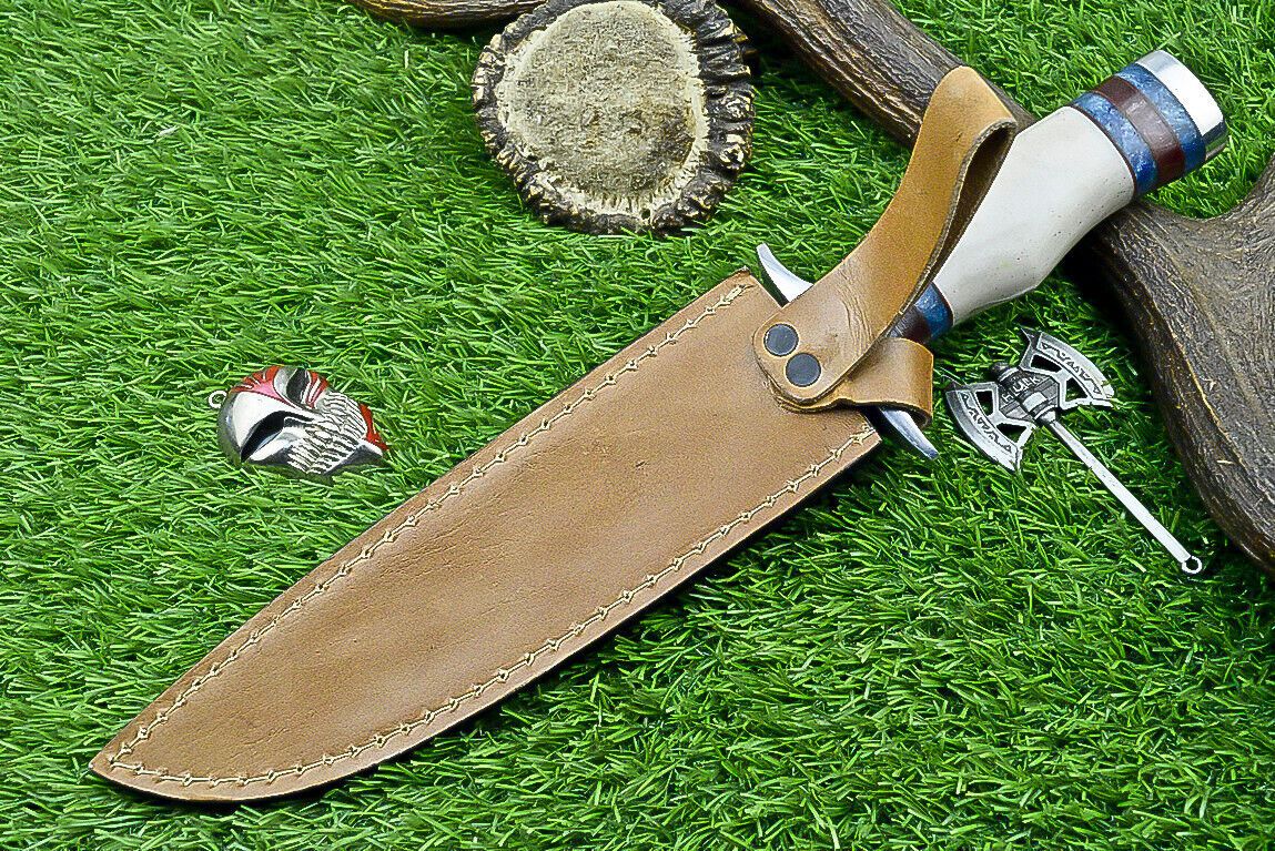 Heritage Forge 12.5 Inch Damascus Steel Bowie Knife with Bone Handle | Hand Forged Hunting Camping Knife