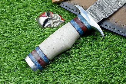 Heritage Forge 12.5 Inch Damascus Steel Bowie Knife with Bone Handle | Hand Forged Hunting Camping Knife