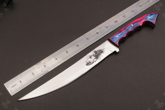 13" Custom Handmade D2 Steel Fillet Camping Knife Best Fillet Knife Fish Fillet Knife W/Sheath