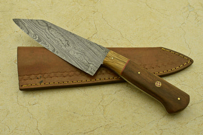 Custom Handmade Forged Damascus Steel Chef Kitchen Knife with Olive & Rose Wood Handle – 11.5"