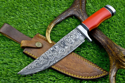 Heritage Forge 12 Inch Damascus Steel Camping Knife with Resin Handle