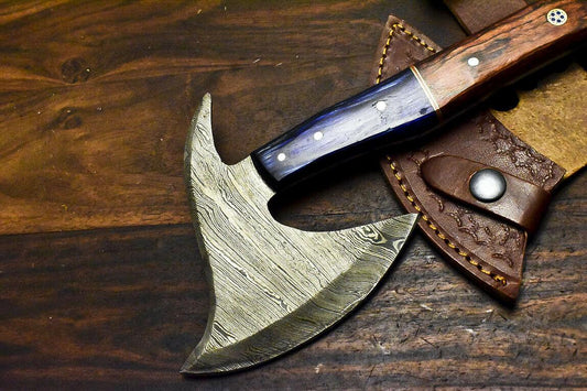Custom Handmade Damascus Axe Hunting Chopper with Hardwood Handle | Premium Damascus Steel Axe Knife