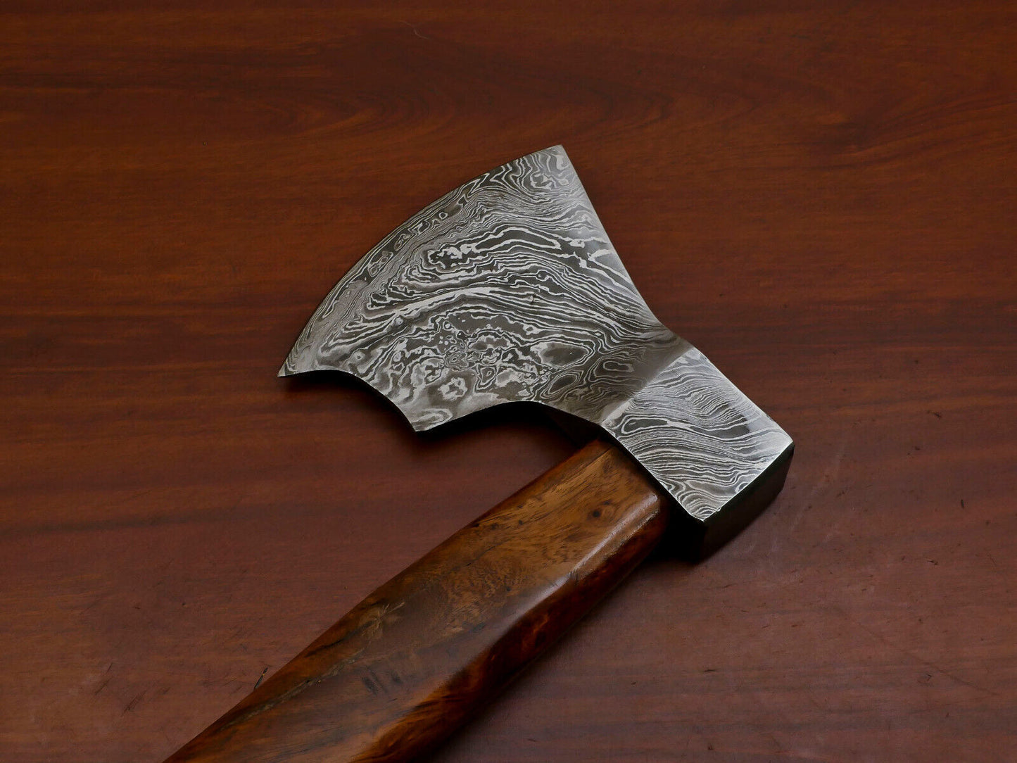 Exclusive Handmade Damascus Steel Tomahawk Axe with Walnut Handle and Leather Sheath