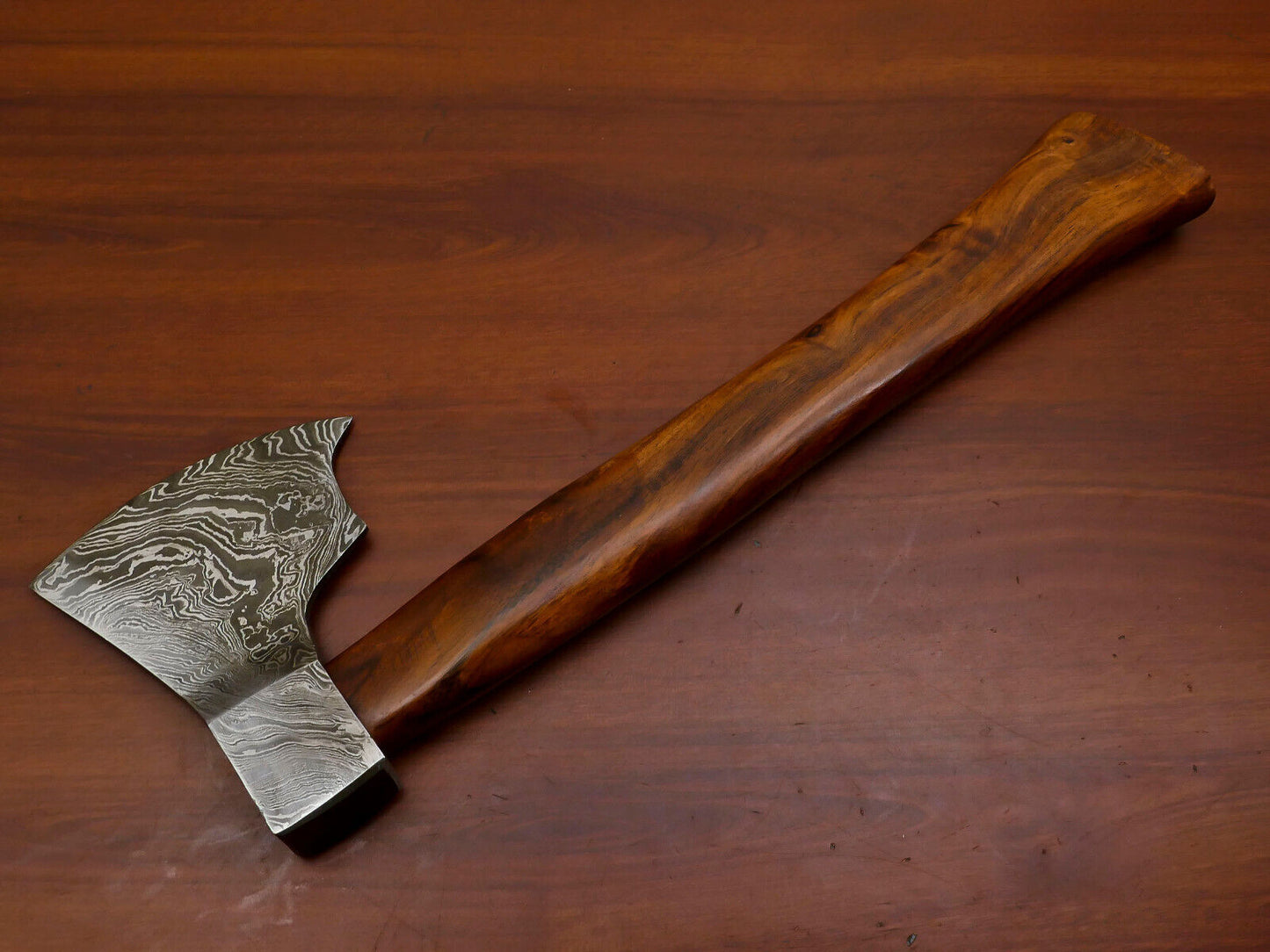 Exclusive Handmade Damascus Steel Tomahawk Axe with Walnut Handle and Leather Sheath