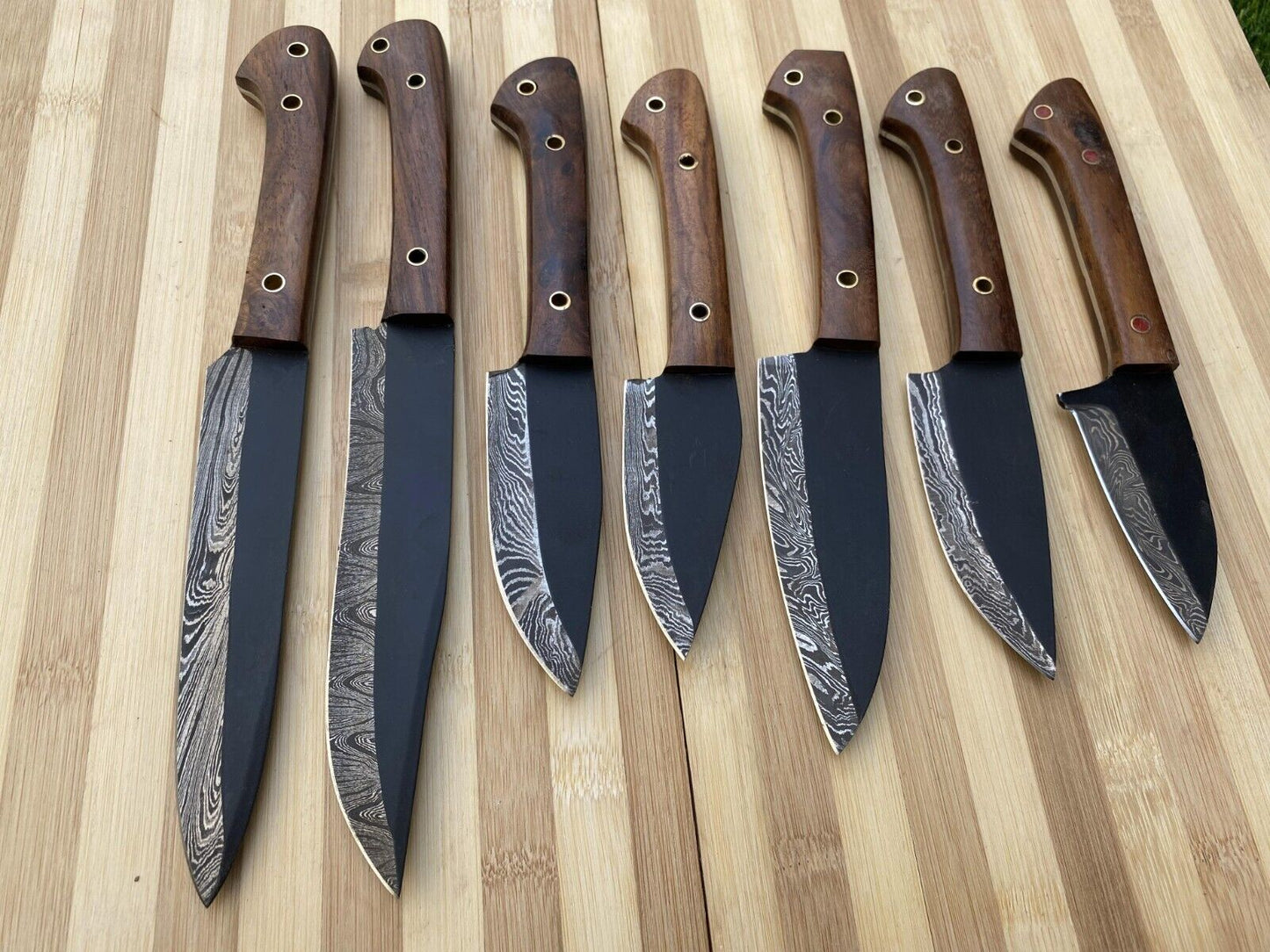 Heritage Forge Handmade Damascus Chef Knife Set – Carbon Coated, 512-Layer Steel