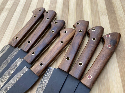 Heritage Forge Handmade Damascus Chef Knife Set – Carbon Coated, 512-Layer Steel