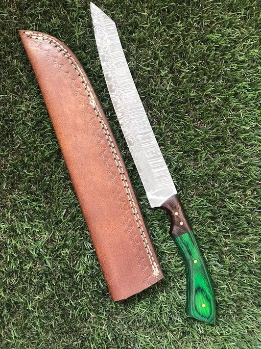 13" Damascus Steel Fillet Knife Twist Damascus Fillet Knife for Brisket, Fishing & Hunting