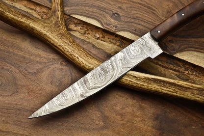 Custom San Mai Damascus Steel Fixed Blade Chef Knife, Walnut Handle