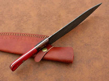 Custom Hand-Forged Damascus Steel Chef Knife | Multipurpose Kitchen & Camping Knife with Leather Sheath