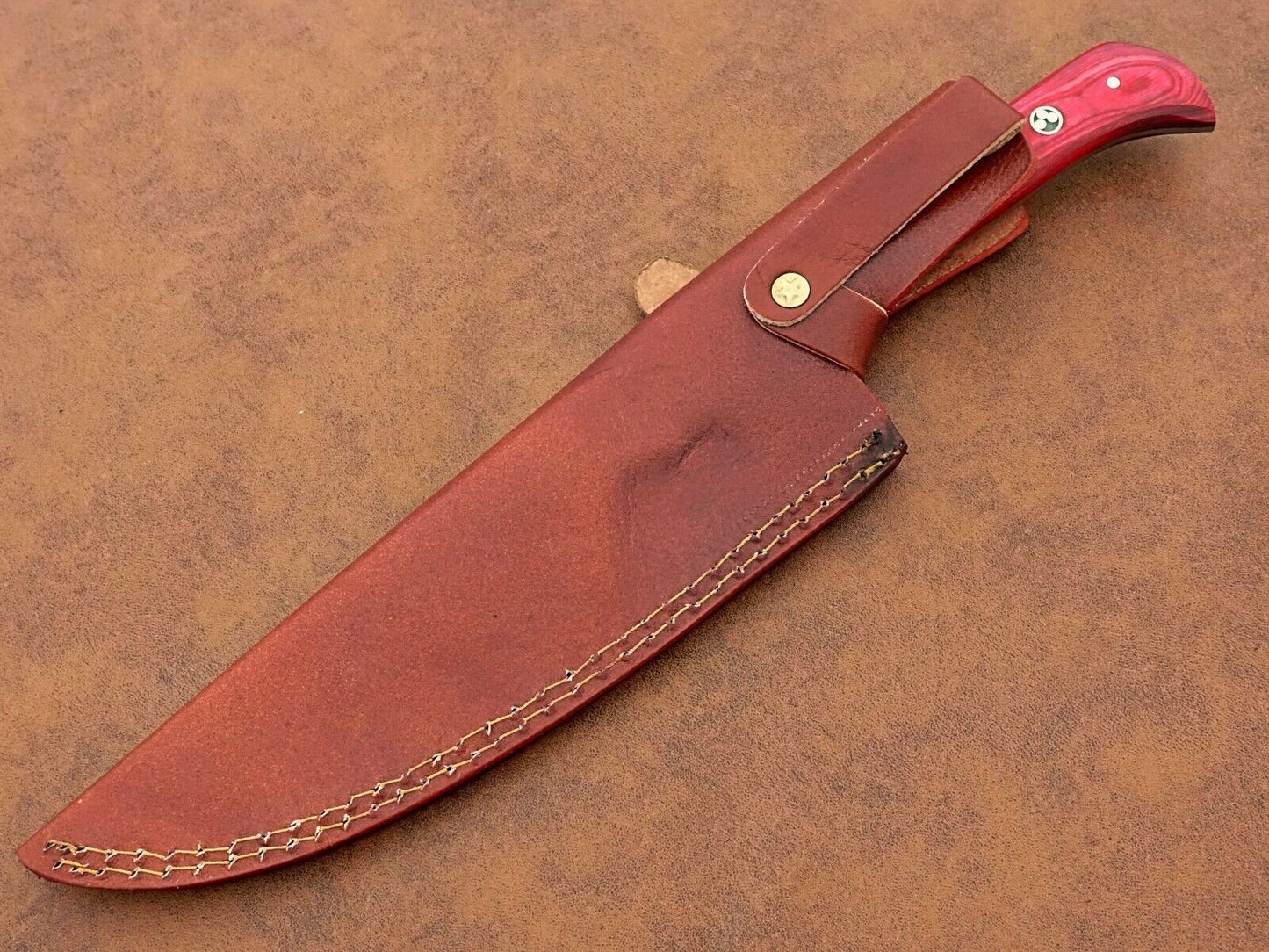 Custom Hand-Forged Damascus Steel Chef Knife | Multipurpose Kitchen & Camping Knife with Leather Sheath