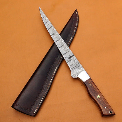 14" Custom Handmade Damascus Fillet Knife Best Fillet Knife W/Sheath