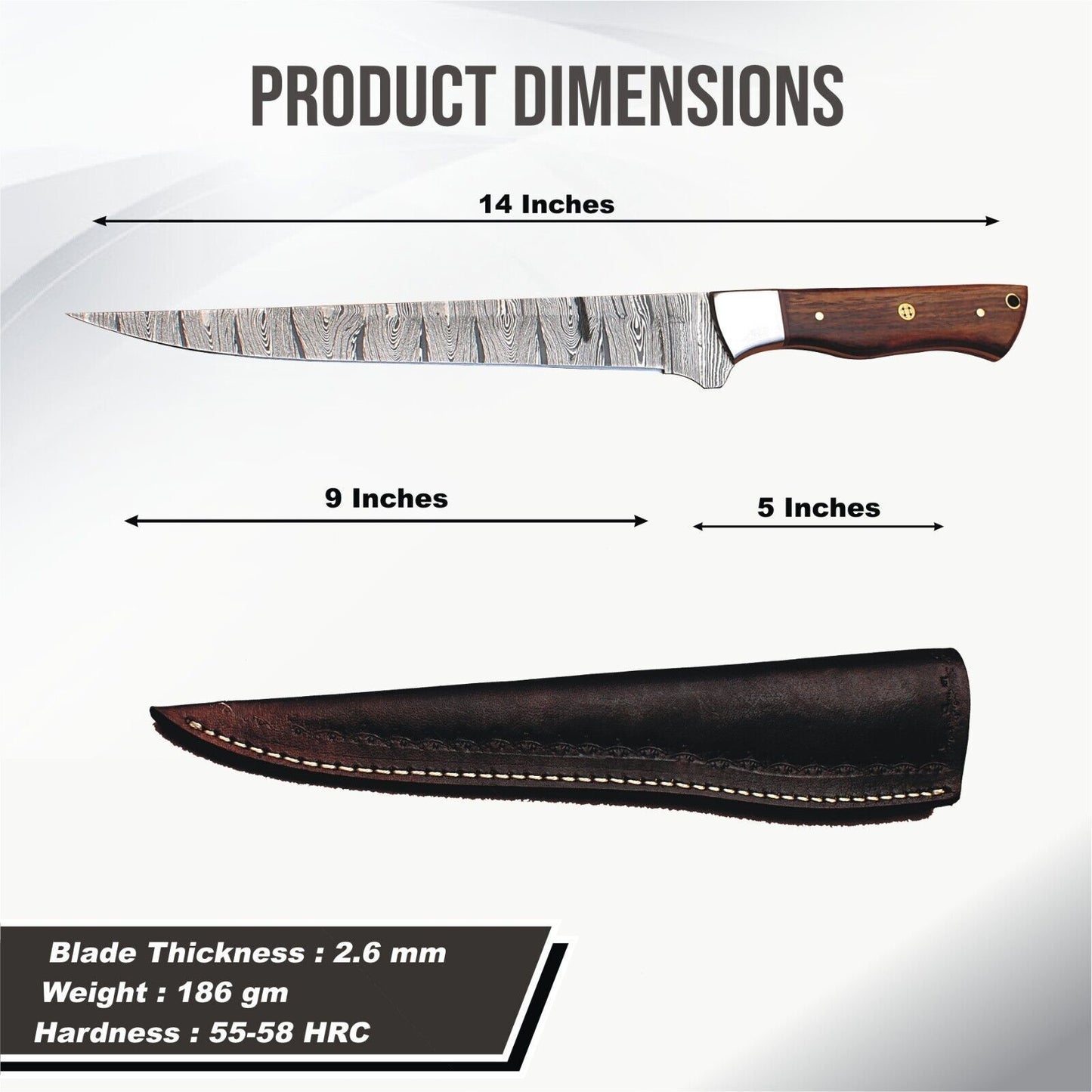 14" Custom Handmade Damascus Fillet Knife Best Fillet Knife W/Sheath