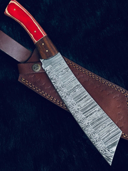 13" Twist Damascus Machete Hunting Knife – Camel Bone & Wood Handle