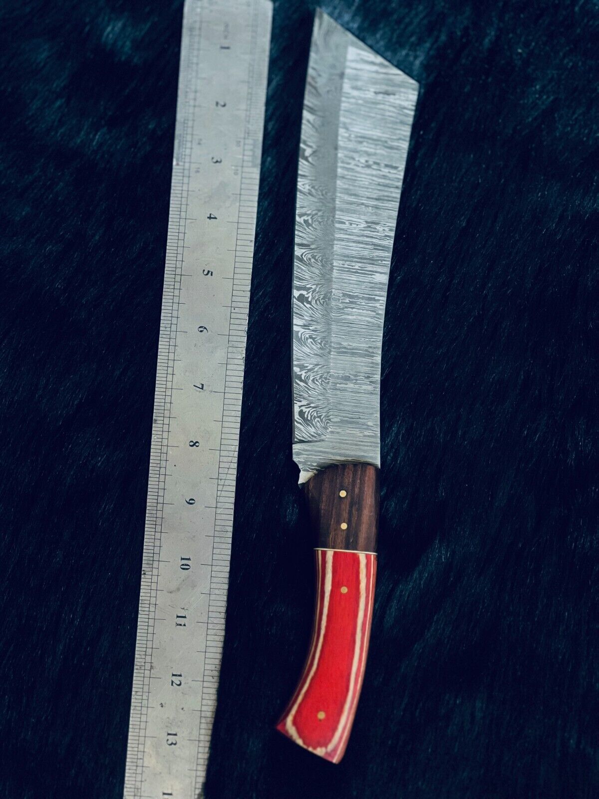 13" Twist Damascus Machete Hunting Knife – Camel Bone & Wood Handle