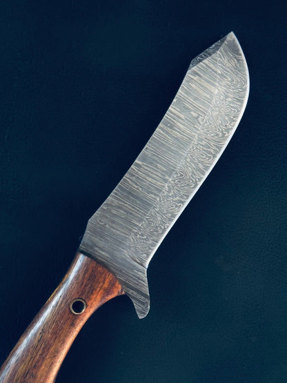Damascus Steel Bull Cutter Knife 9" Handmade Bull Cutter Knife with Wood Handle