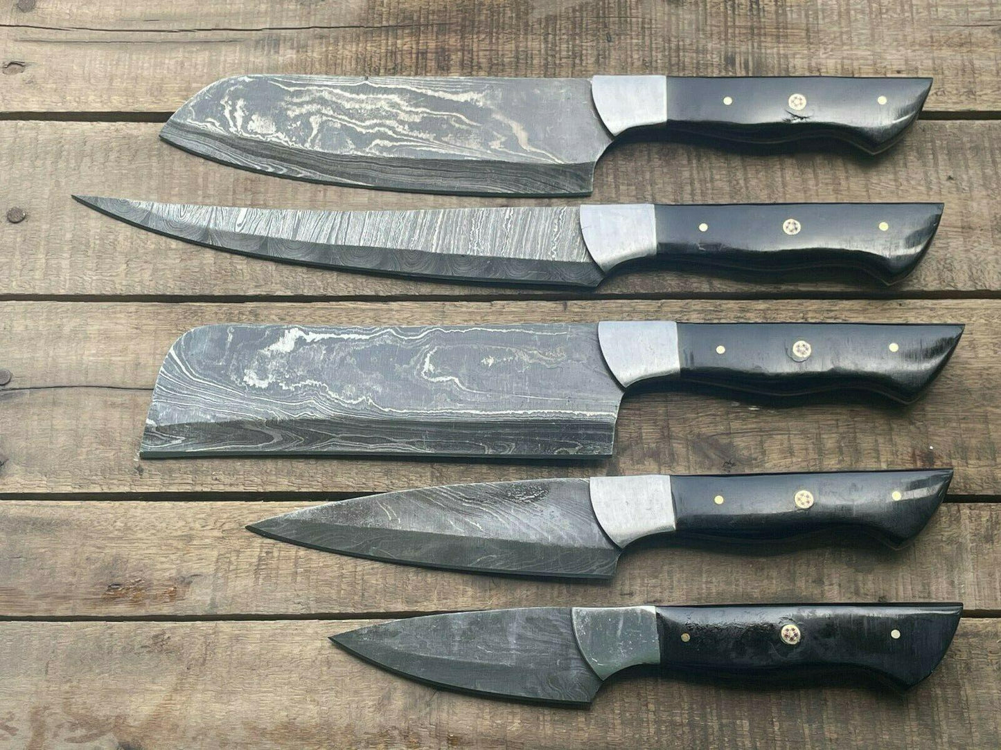 Heritage Forge 5 Pc Custom Handmade Damascus Steel Kitchen Chef Knife Set