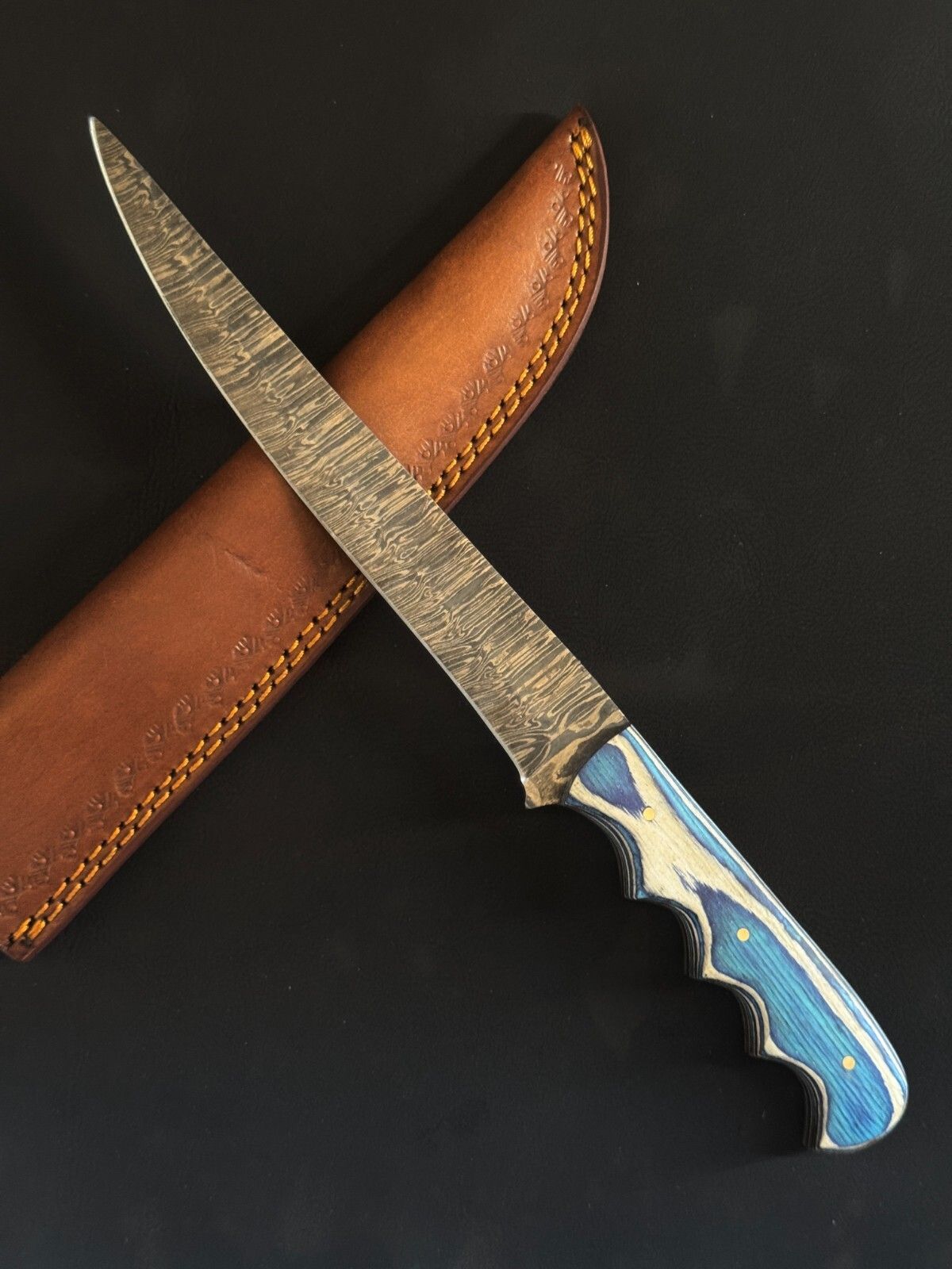 12.75" Handmade Damascus Fillet Knife Custom Fillet Knife with Pakka Wood Handle