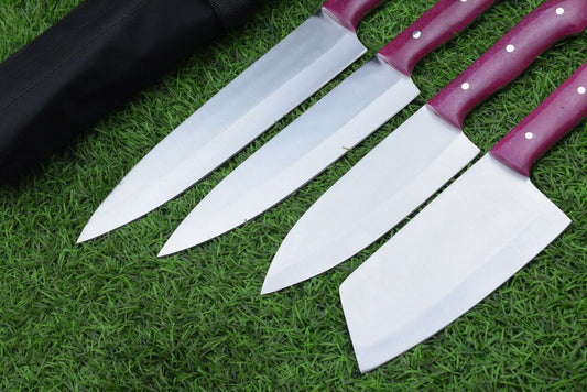 4-Piece Handmade J2 Steel Chef Knife Set with Roll Bag