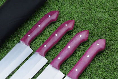 4-Piece Handmade J2 Steel Chef Knife Set with Roll Bag