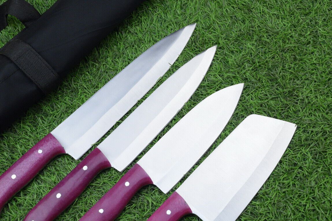 4-Piece Handmade J2 Steel Chef Knife Set with Roll Bag