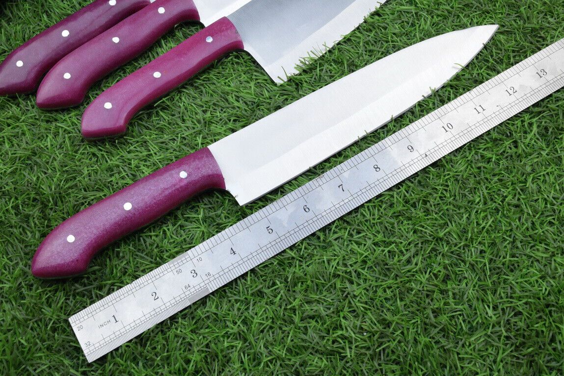 4-Piece Handmade J2 Steel Chef Knife Set with Roll Bag