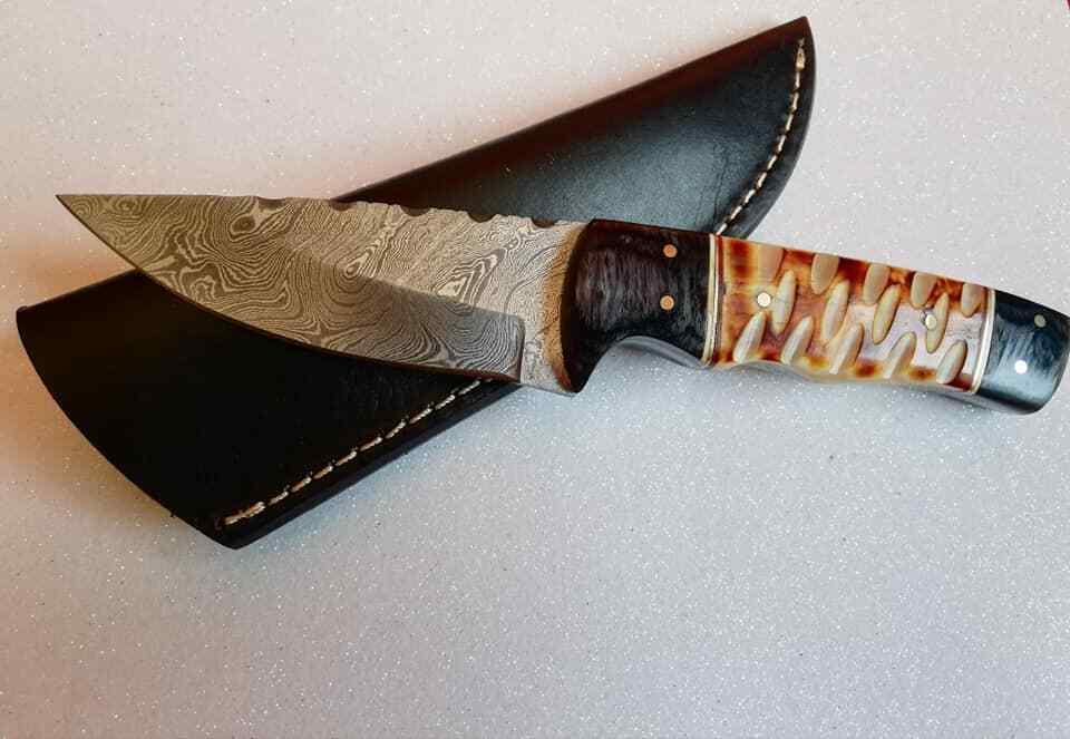 Damascus Skinner Knife with Micarta Handle – Custom Handmade Drop Point Hunting Blade