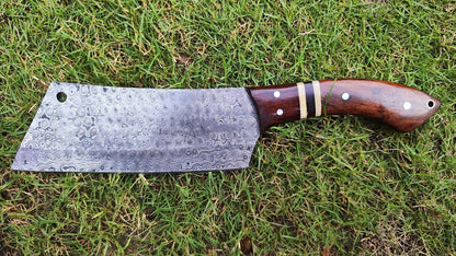 Handmade Damascus Cleaver Knife – Razor-Sharp Serbian Chef’s Butcher Knife, 9" Blade, Resin Wood Handle