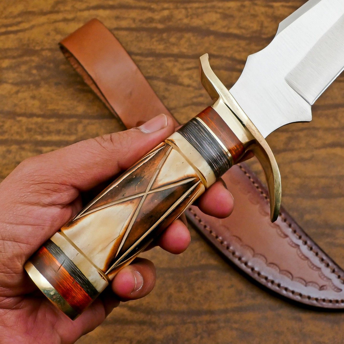 Custom Hand Forged 12 Inch D2 Steel Blade Hunting Bowie Camping Knife – Full Tang Survival Knife