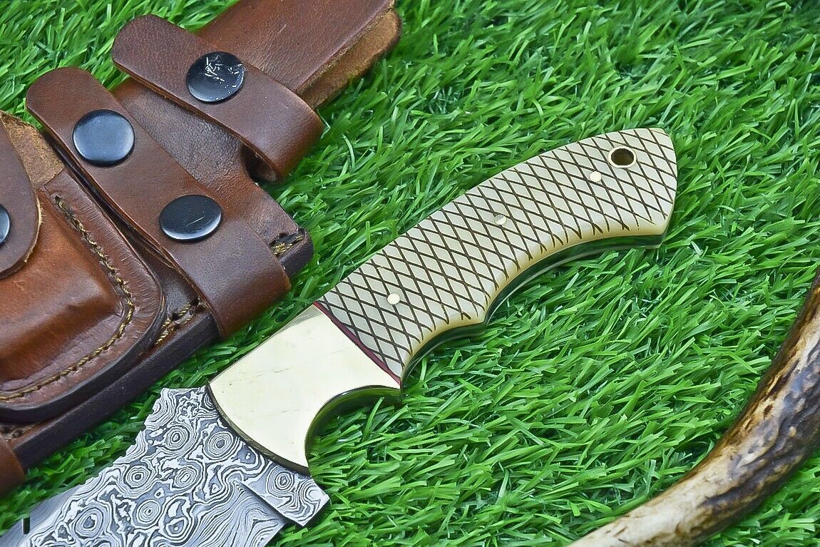 10 Inch Damascus Tracker Bowie Knife with Camel Bone Handle