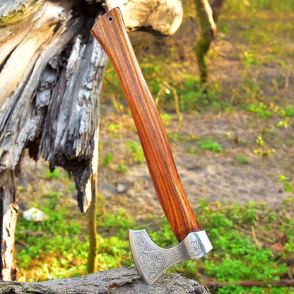 Hand Forged 1095 High Carbon Steel Viking Tomahawk, Hatchet & Combat Axe with Rosewood Handle